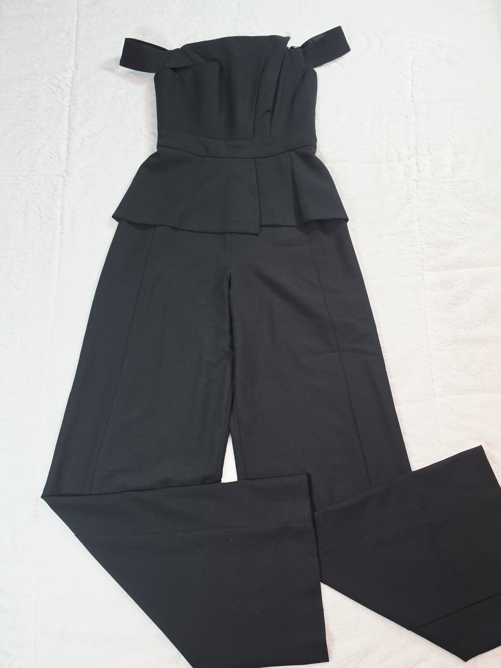 Black Halo Strapless Peplum Wide-Leg Jumpsuit(BLBlack Halo Off-Shoulder Peplum W